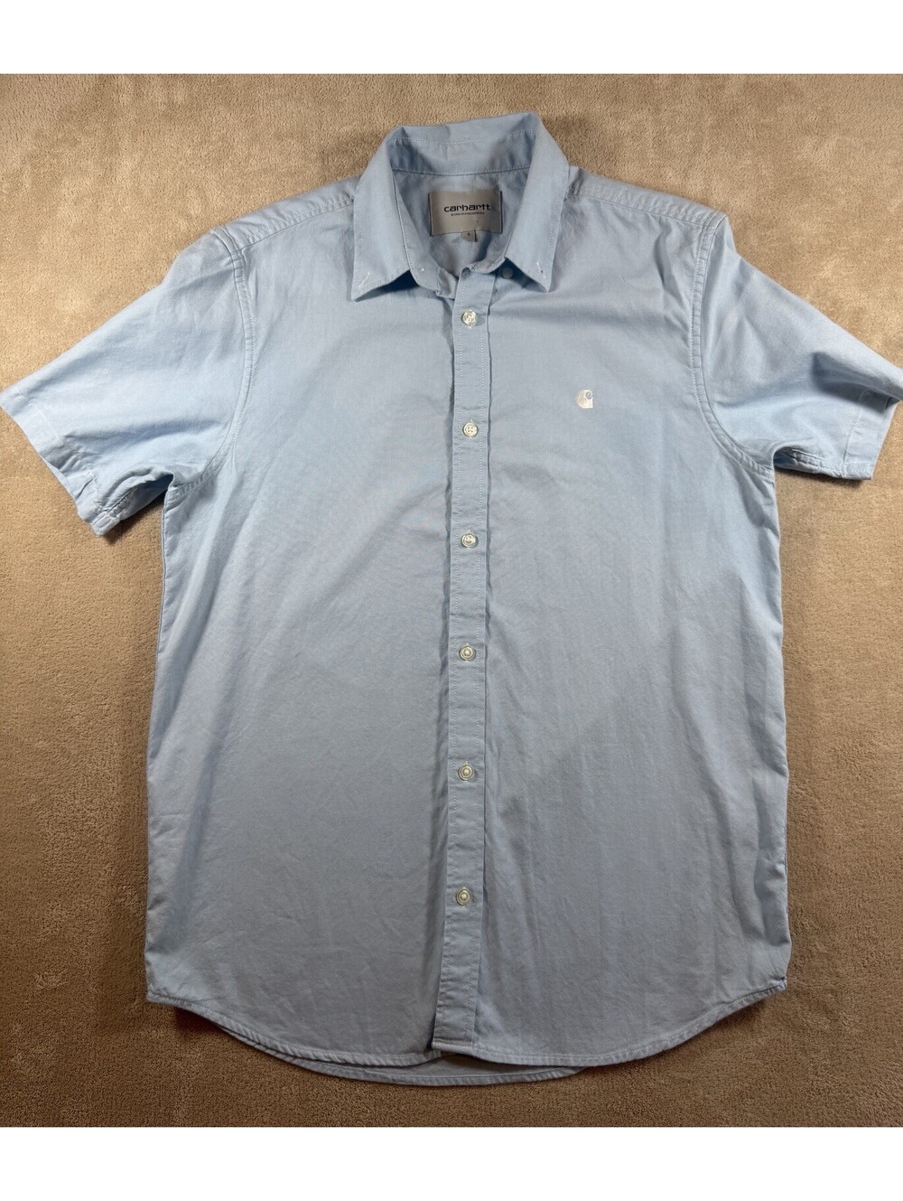 Carhartt WIP Mens S Blue Short Sleeve Button Up Shirt Work In Progress Logo